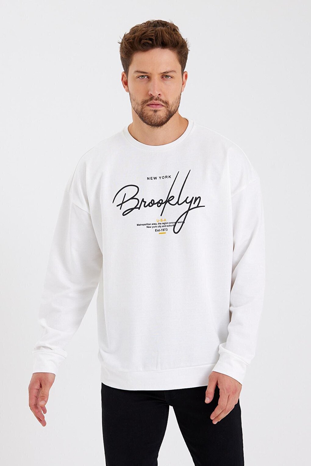 Men's Crew Neck Oversize Fit Handwritten Brooklyn Thin Sweatshirt SPR23SW331