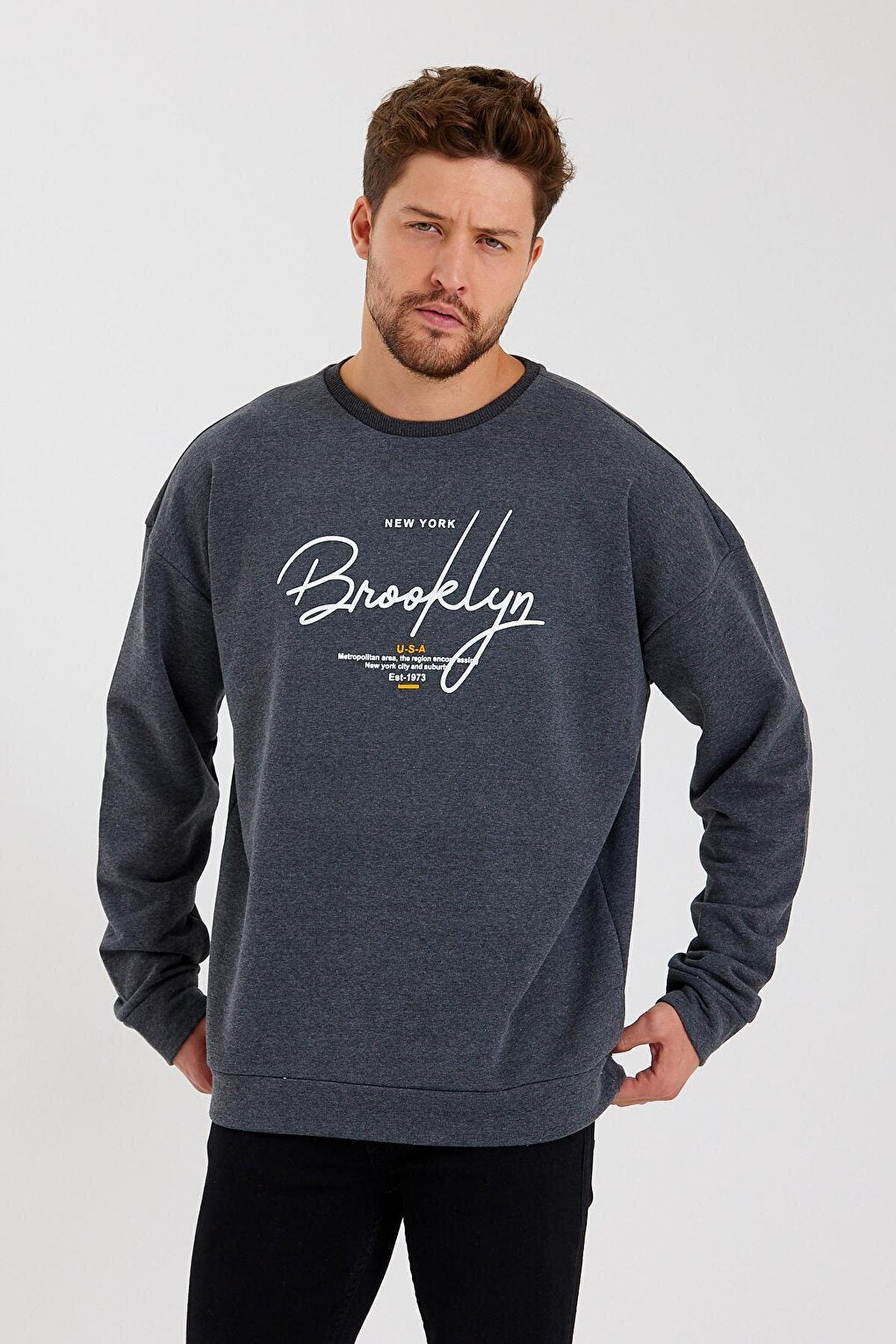 Men's Crew Neck Oversize Fit Handwritten Brooklyn Thin Sweatshirt SPR23SW331