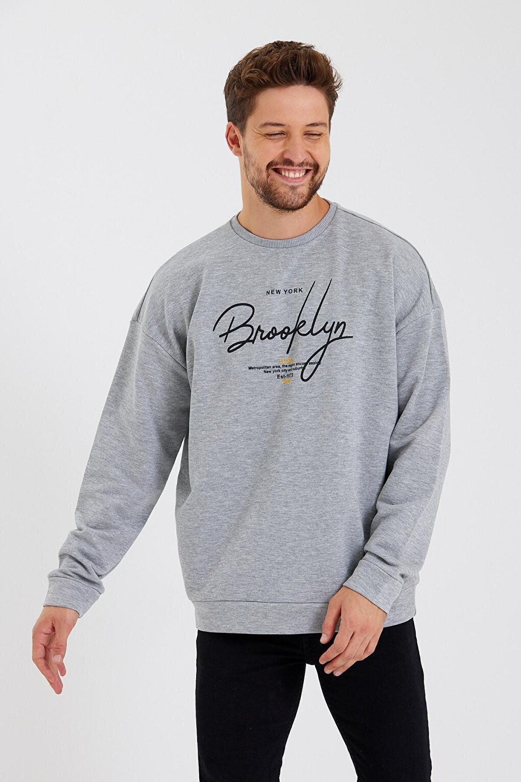 Men's Crew Neck Oversize Fit Handwritten Brooklyn Thin Sweatshirt SPR23SW331