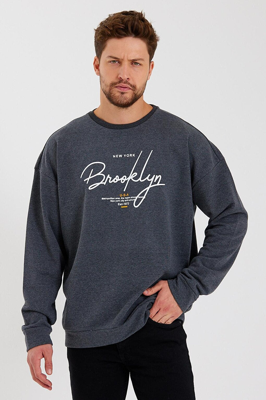 Men's Crew Neck Oversize Fit Handwritten Brooklyn Thin Sweatshirt SPR23SW331