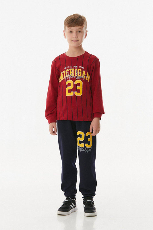 Printed Crew Neck Boy's Pajama Set