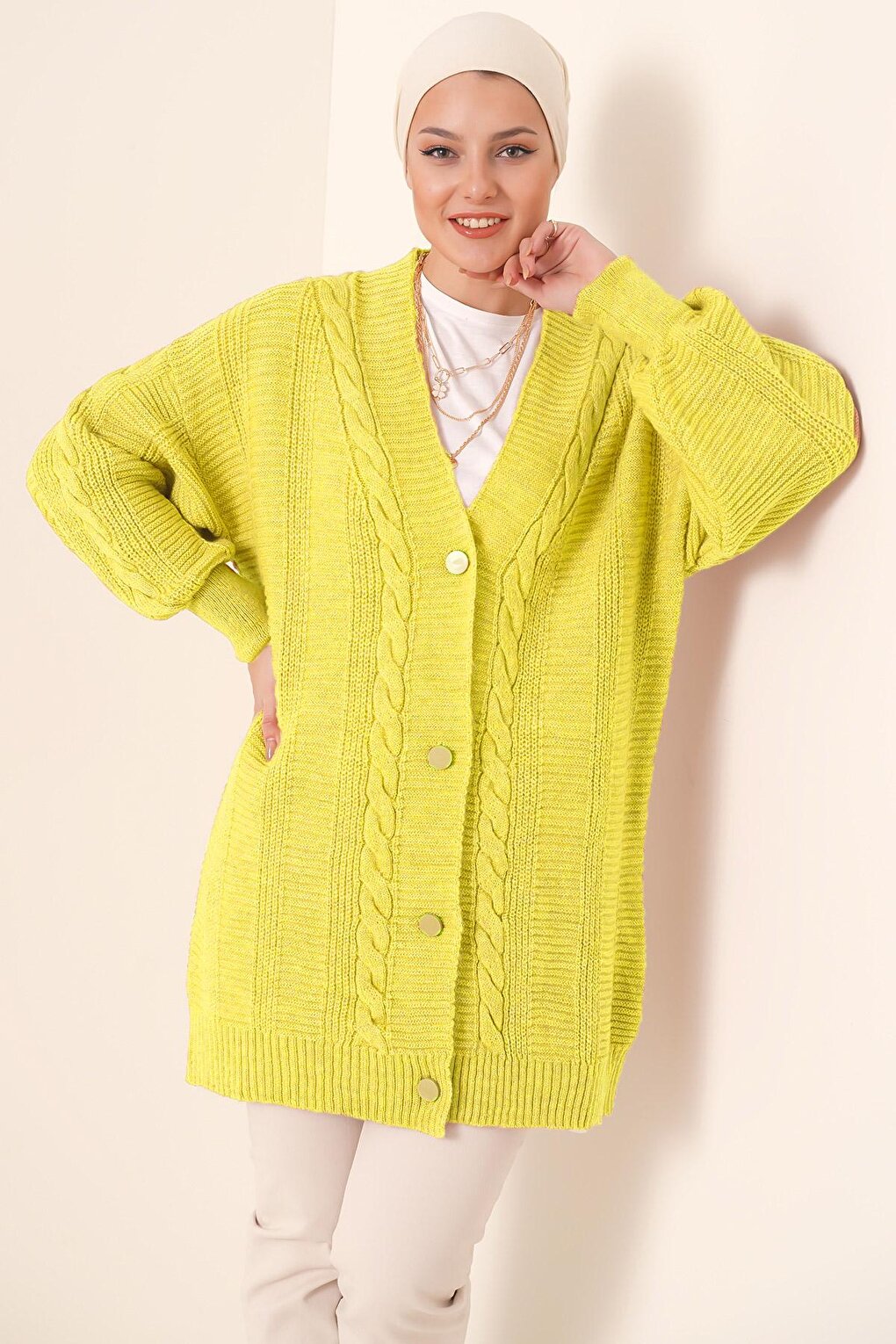 15768 Hijab Knitwear Cardigan - Yellow