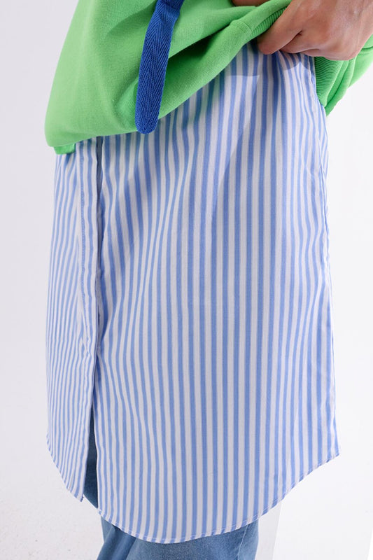 Blue-White Cotton Striped Shirt Skirt