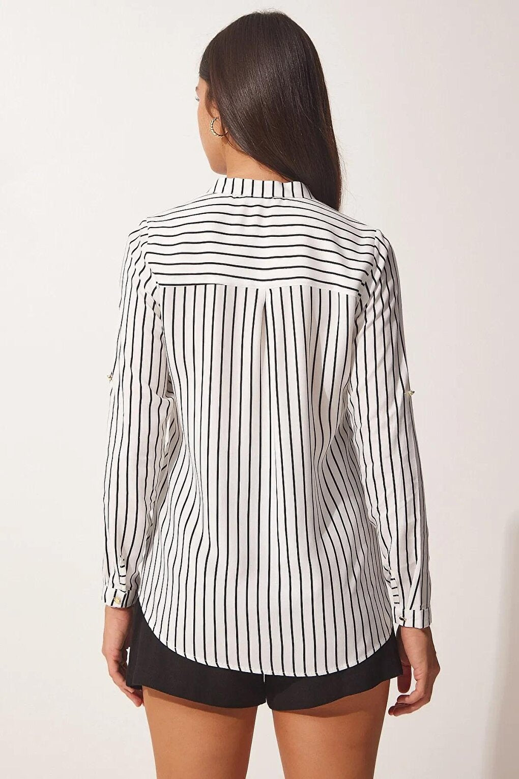 Women's White Collar Epaulette Striped Shirt