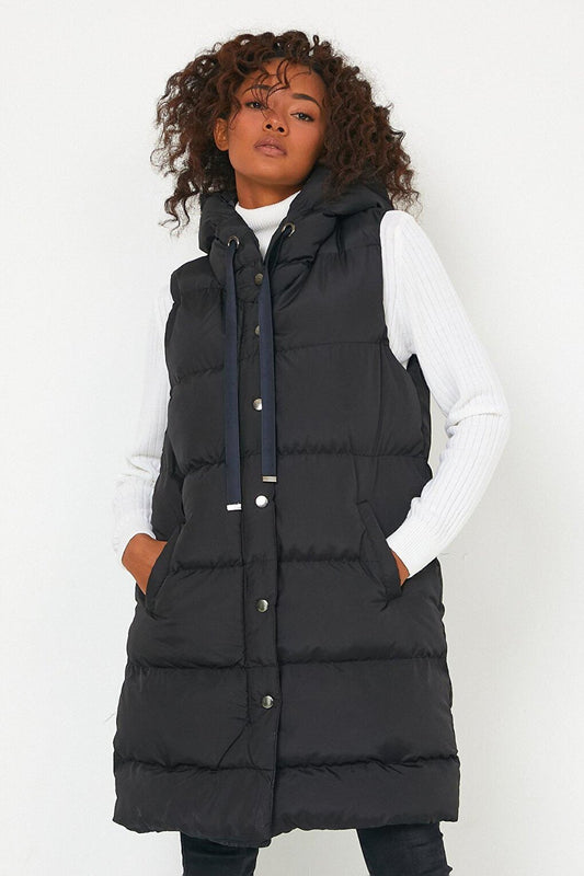 Hooded Long Down Vest with Pockets AC-K59138LNW