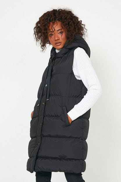 Hooded Long Down Vest with Pockets AC-K59138LNW