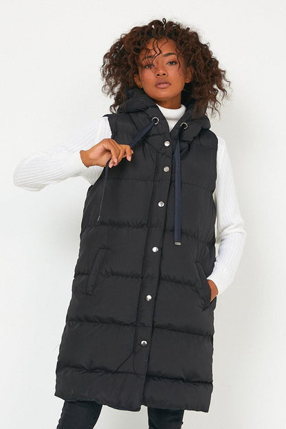 Hooded Long Down Vest with Pockets AC-K59138LNW