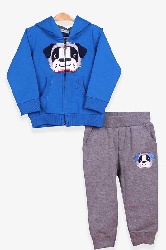 Boy's Tracksuit Set, Saks Blue with Dog Embroidery (Age 1-3)