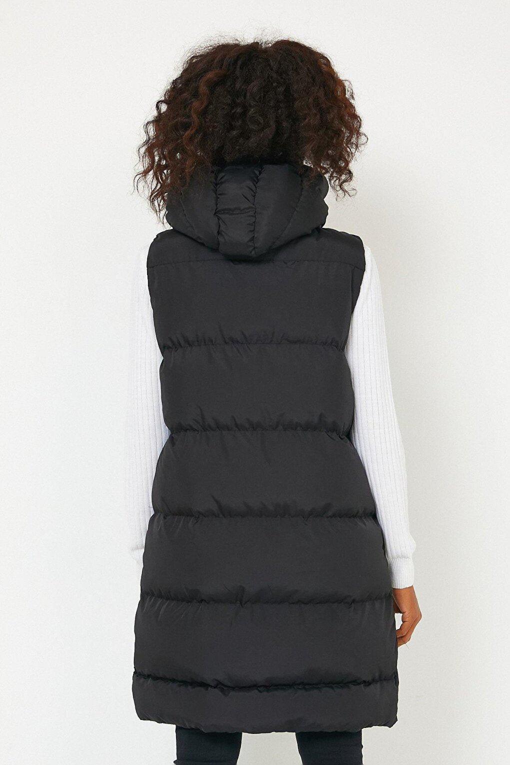 Hooded Long Down Vest with Pockets AC-K59138LNW