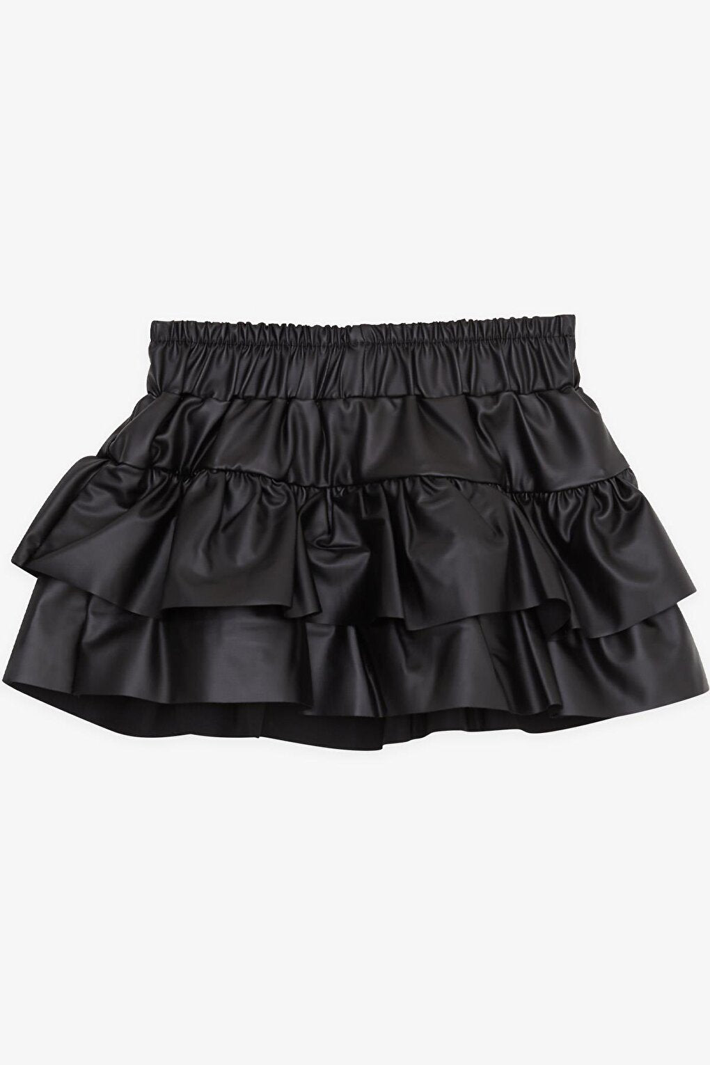 Girl's Leather Skirt Layered Ruffles and Bow, Black (Age 3)