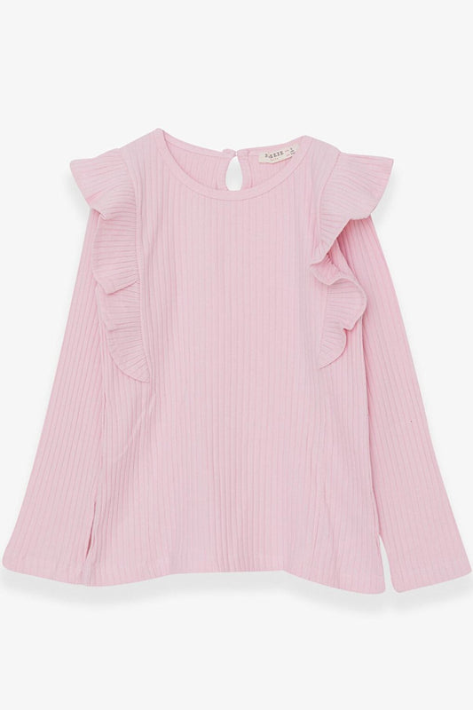 Girl's Long Sleeve Blouse Ruffle Shoulder Powder (6-12 Years)