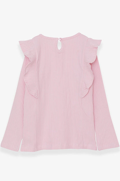 Girl's Long Sleeve Blouse Ruffle Shoulder Powder (6-12 Years)