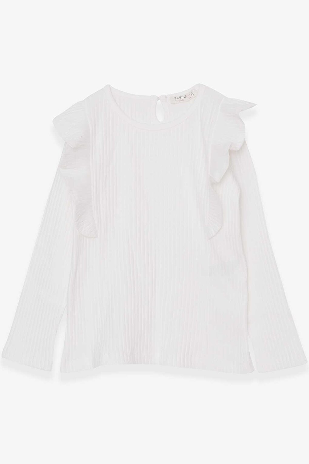 Girl's Long Sleeve Blouse Ruffle Shoulder White (6-12 Years)