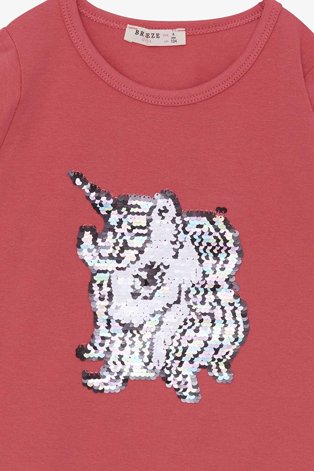 Girl's Long Sleeve T-Shirt Sequined Unicorn Dried Rose (4-8 Years)