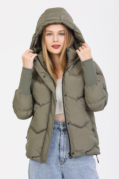 Hooded Long Rib Detailed Puffer Coat AD-K50423LNW