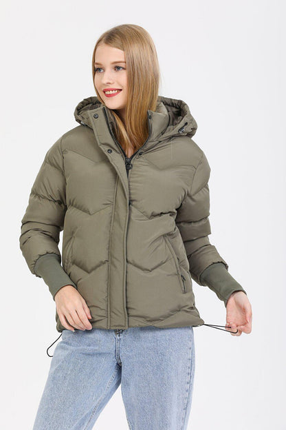 Hooded Long Rib Detailed Puffer Coat AD-K50423LNW