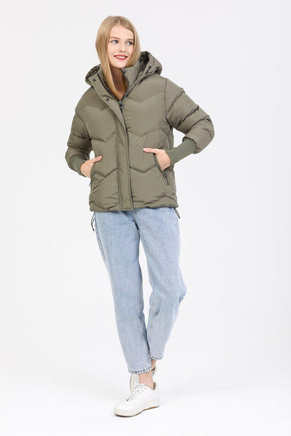 Hooded Long Rib Detailed Puffer Coat AD-K50423LNW