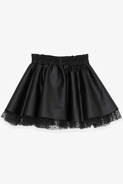 Girl's Faux Leather Skirt Tulle Black (Age 3-6)