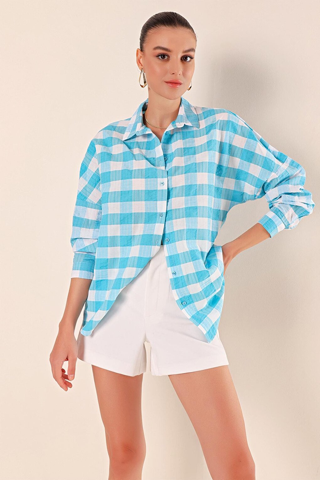 3900 Oversize Long Basic Shirt - E. Blue