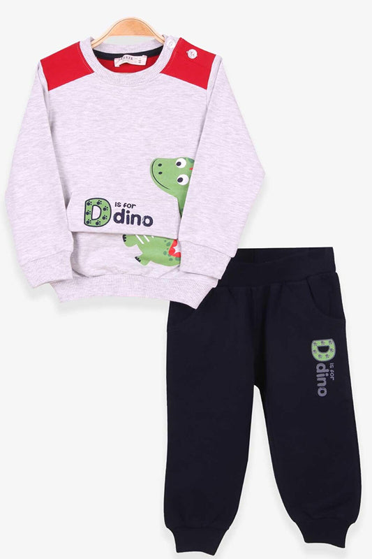 Baby Boy Tracksuit Set Dinosaur Printed Light Gray Melange (Age 1)