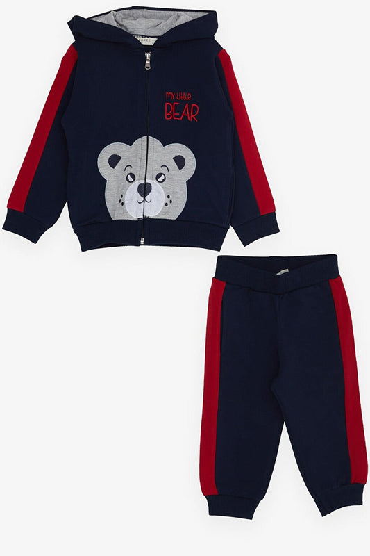 Boy's Tracksuit Set Bear Printed Navy Blue (Age 1-4)