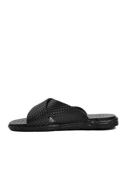 211344 Black Genuine Leather Men's Slippers