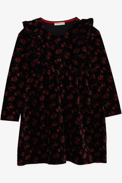 Girl's Long Sleeve Velvet Dress Ruffled Black (Age 3-8)