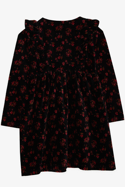 Girl's Long Sleeve Velvet Dress Ruffled Black (Age 3-8)