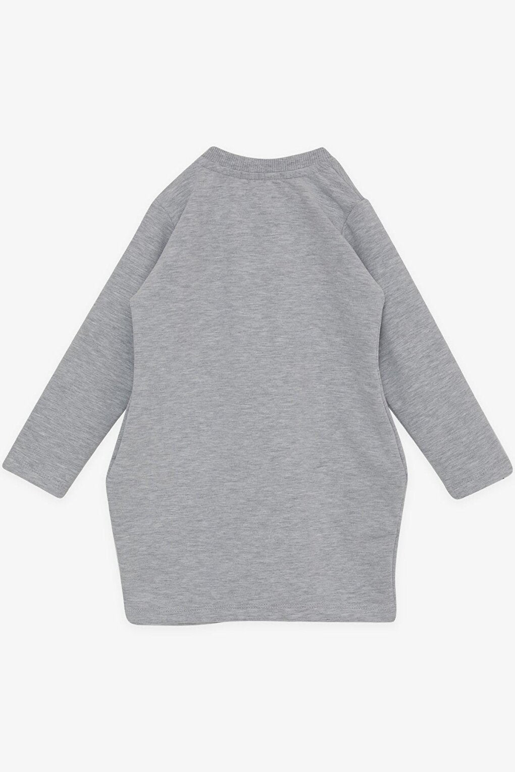 Girl's Tunic Text Printed Pocket Light Gray Melange (Age 1-4)