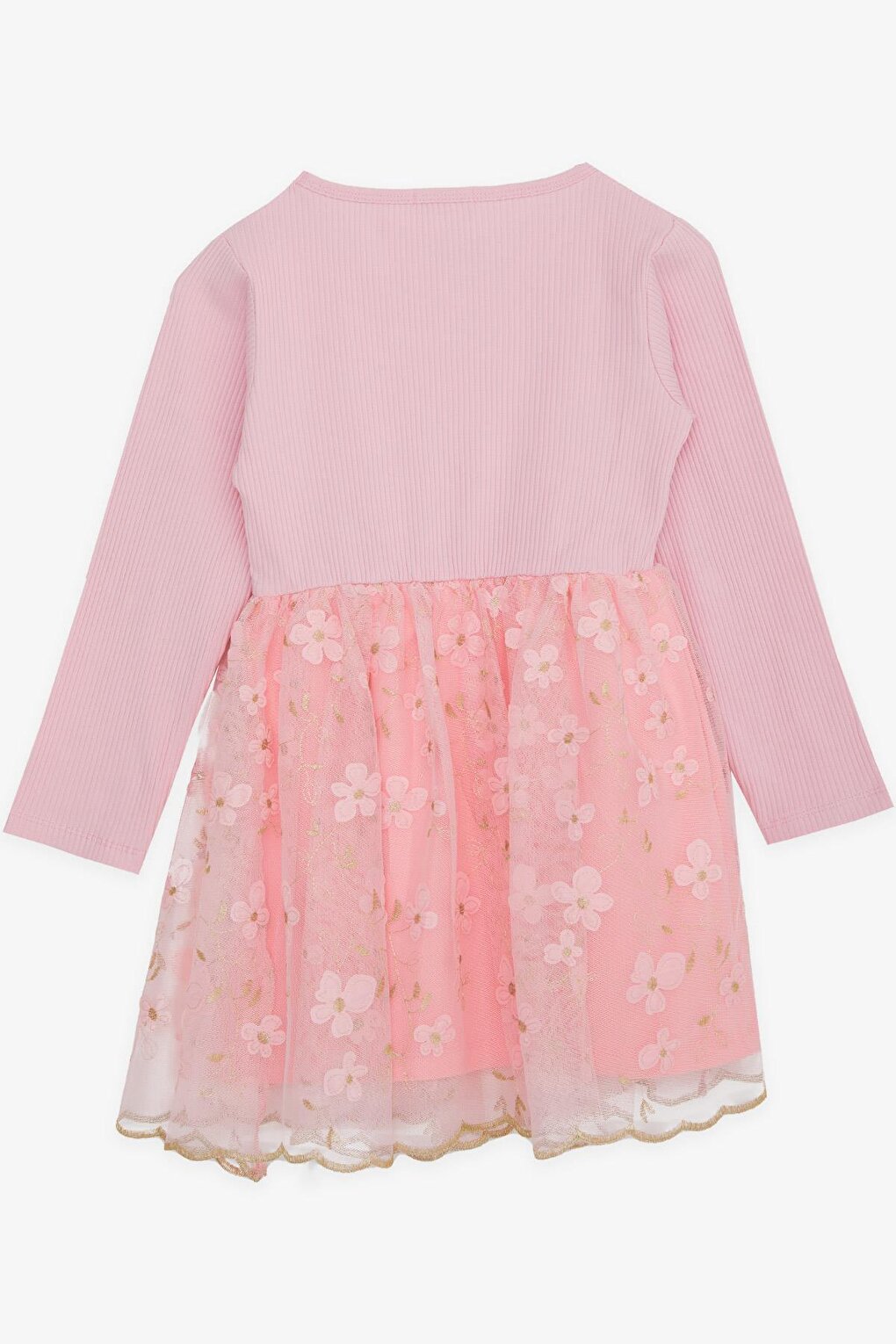 Girl's Long Sleeve Dress Tulle Flower Patterned Pink (Age 4-6)