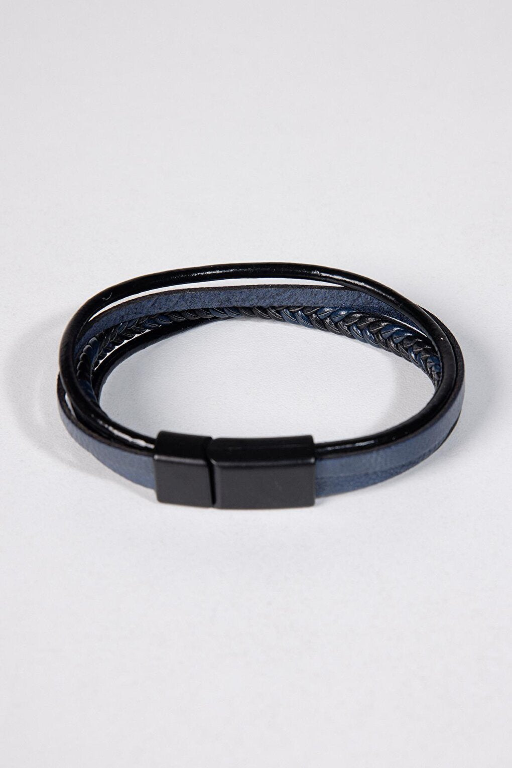 Leather Blue-Black Men's Bracelet