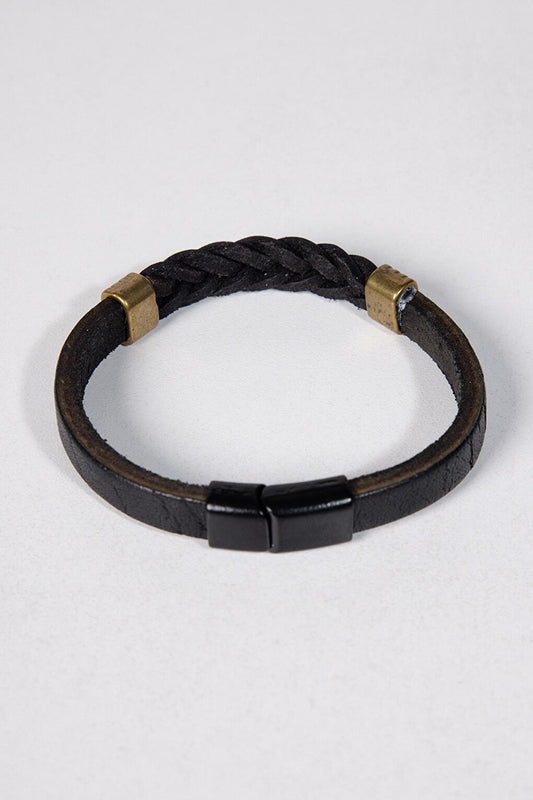 Black Leather Men's Bracelet