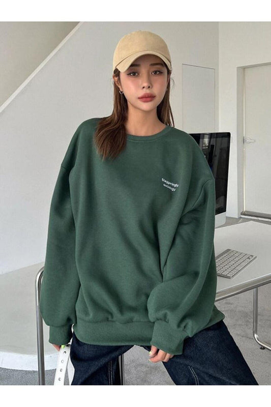 Women's GREEN Staggertly Printed Crew Neck Sweatshirt