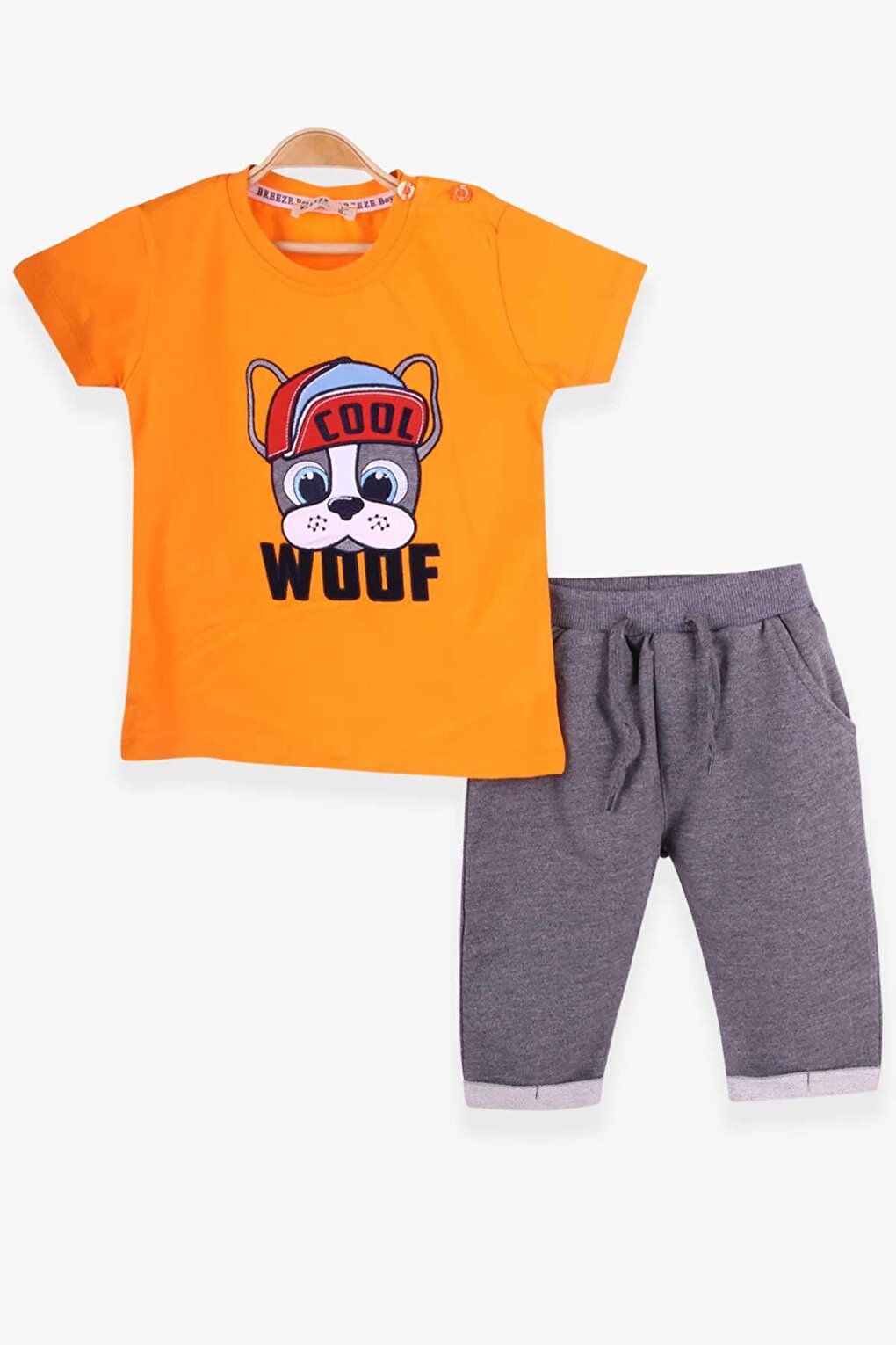 Baby Boy Tracksuit Set Orange with Puppy Embroidery (1 Year Old)