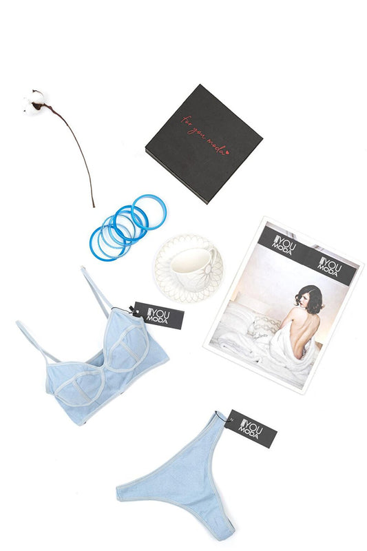 2-Piece Bralet Slip Blue Set