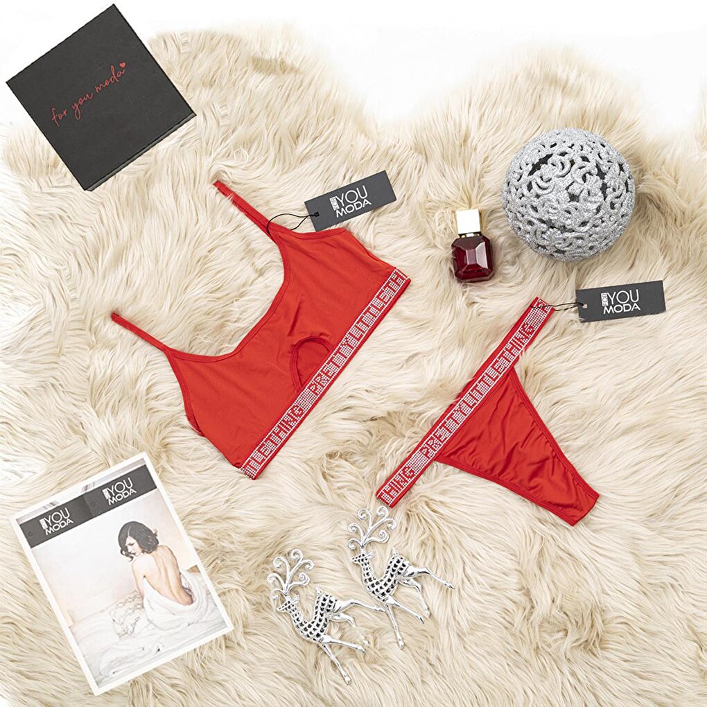 Set of 2 Stoned Bralette Slips Red