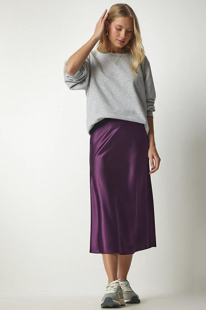 Women's Purple Ankle Length Satin Skirt