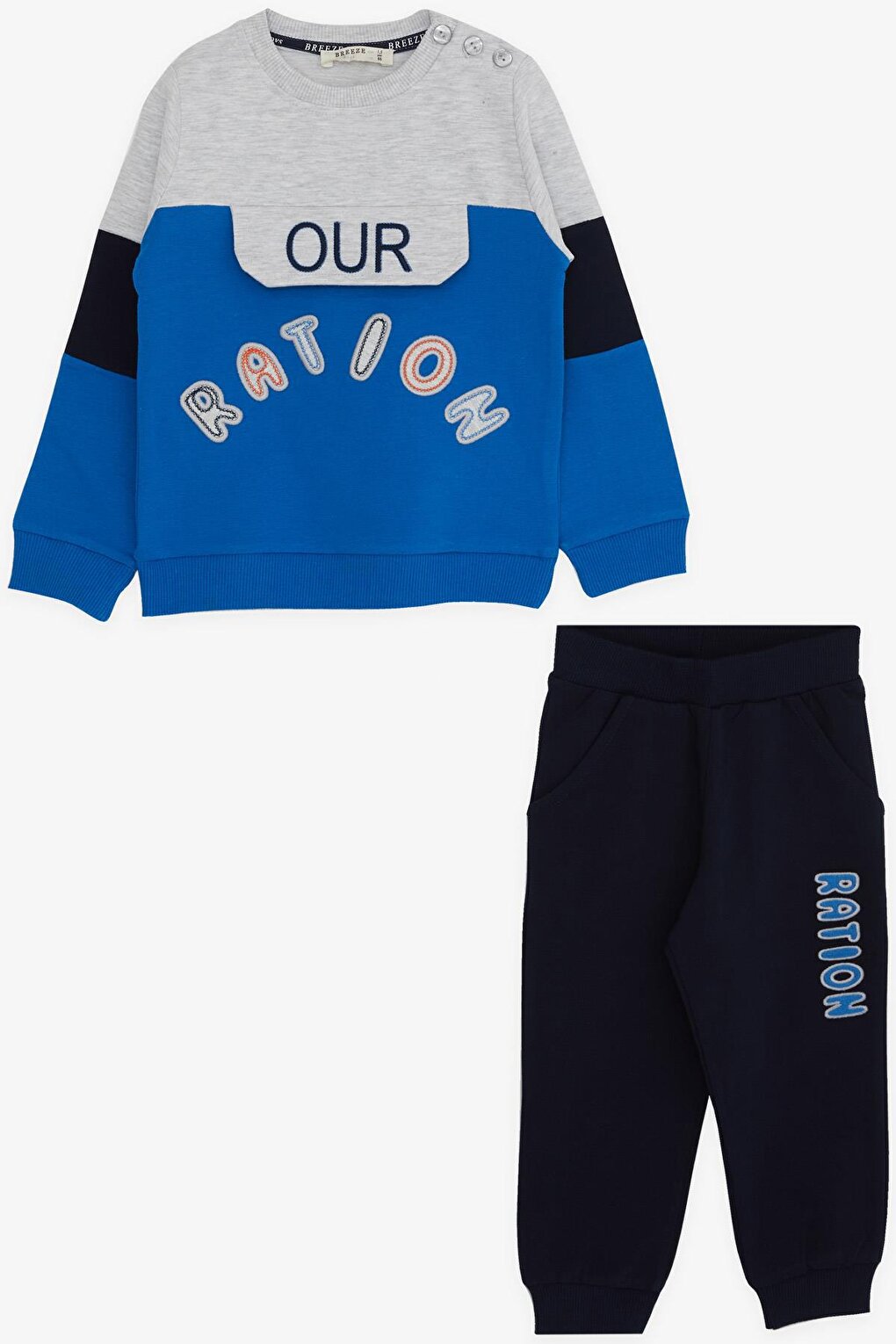 Baby Boy Tracksuit Set Embroidered Saks Blue (Age 1.5-2)