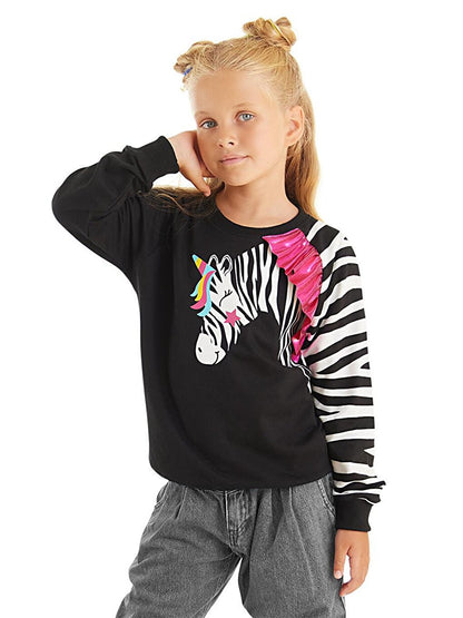 Ruffled Zebra Girl's Black Sweatshirt