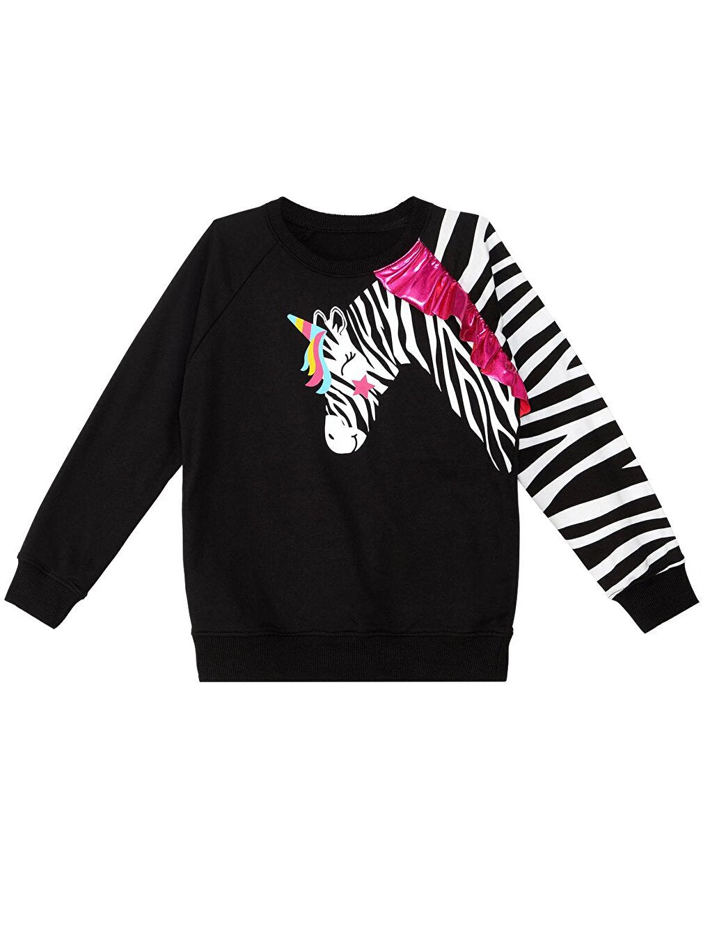 Ruffled Zebra Girl's Black Sweatshirt