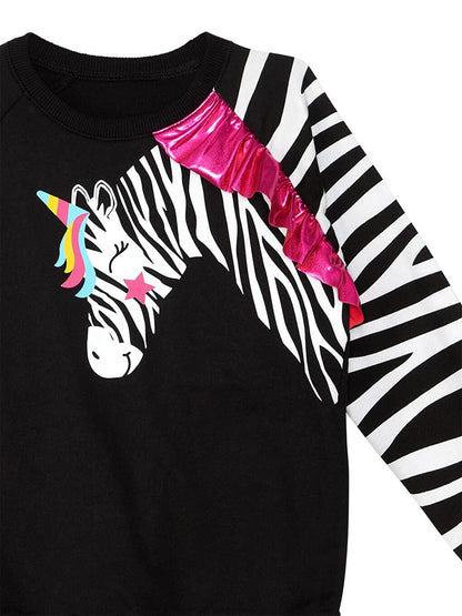 Ruffled Zebra Girl's Black Sweatshirt