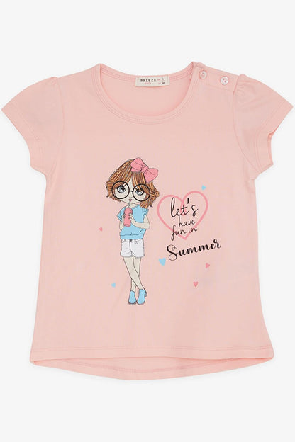 Girls' T-Shirt Summer Themed Cool Girl Printed Salmon (Age 2-6)