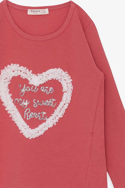 Girl's Long Sleeve T-Shirt Glitter Heart Printed Rose (Age 5-10)