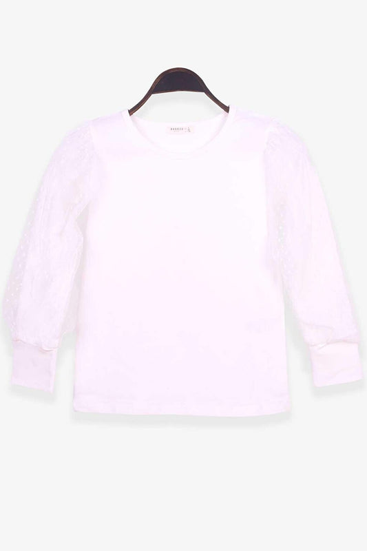 Girl's Blouse Sleeves Ecru with Tulle Detail (Ages 8-12)