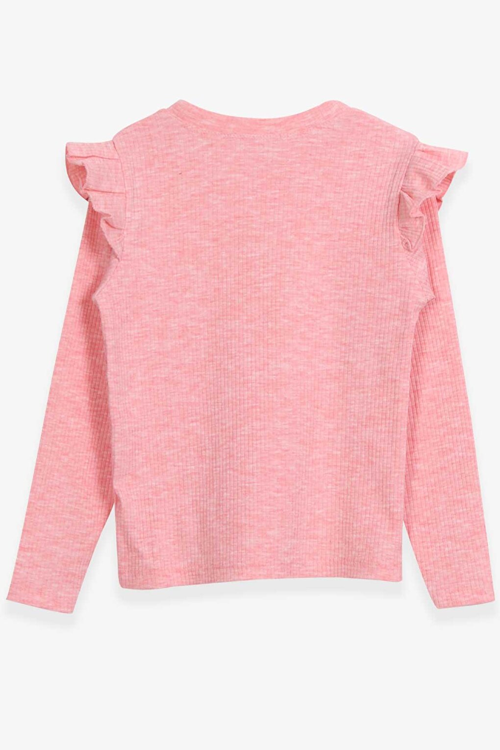 Girl's Long Sleeve Blouse Shoulder Ruffle Detailed Salmon Melange (Ages 8-14)