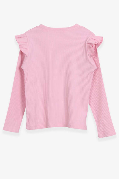 Girl's Long Sleeve Blouse Shoulder Ruffle Detailed Powder (Ages 8-14)