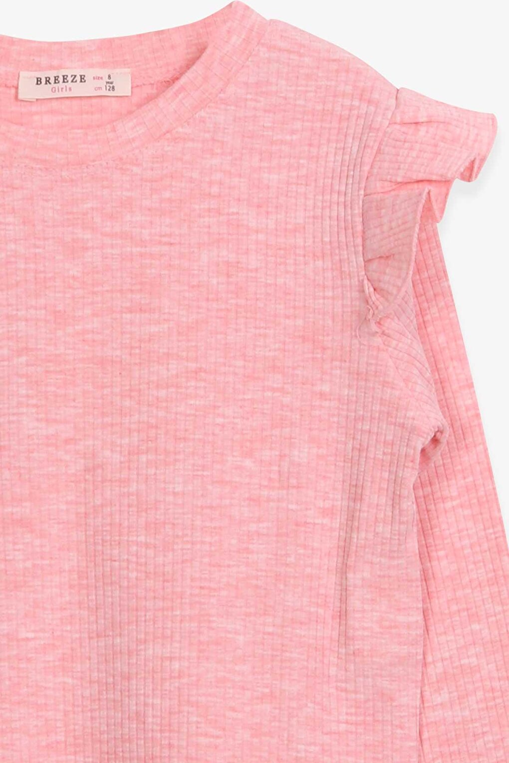 Girl's Long Sleeve Blouse Shoulder Ruffle Detailed Salmon Melange (Ages 8-14)