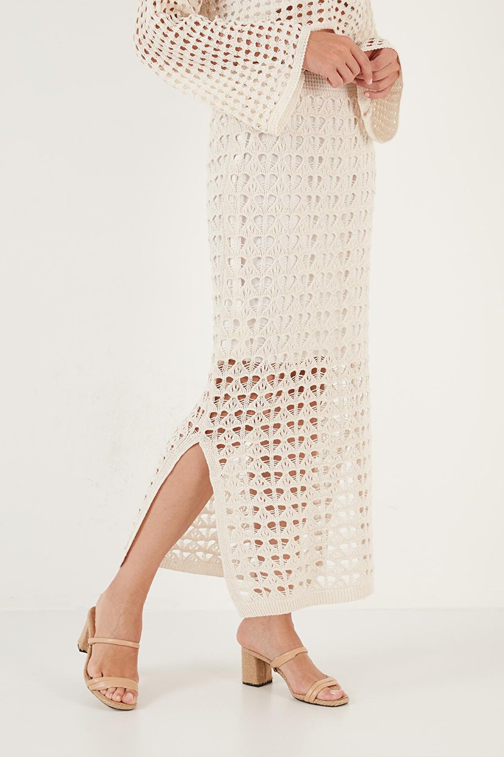 Lined Openwork Slit Knitted Skirt 6071577