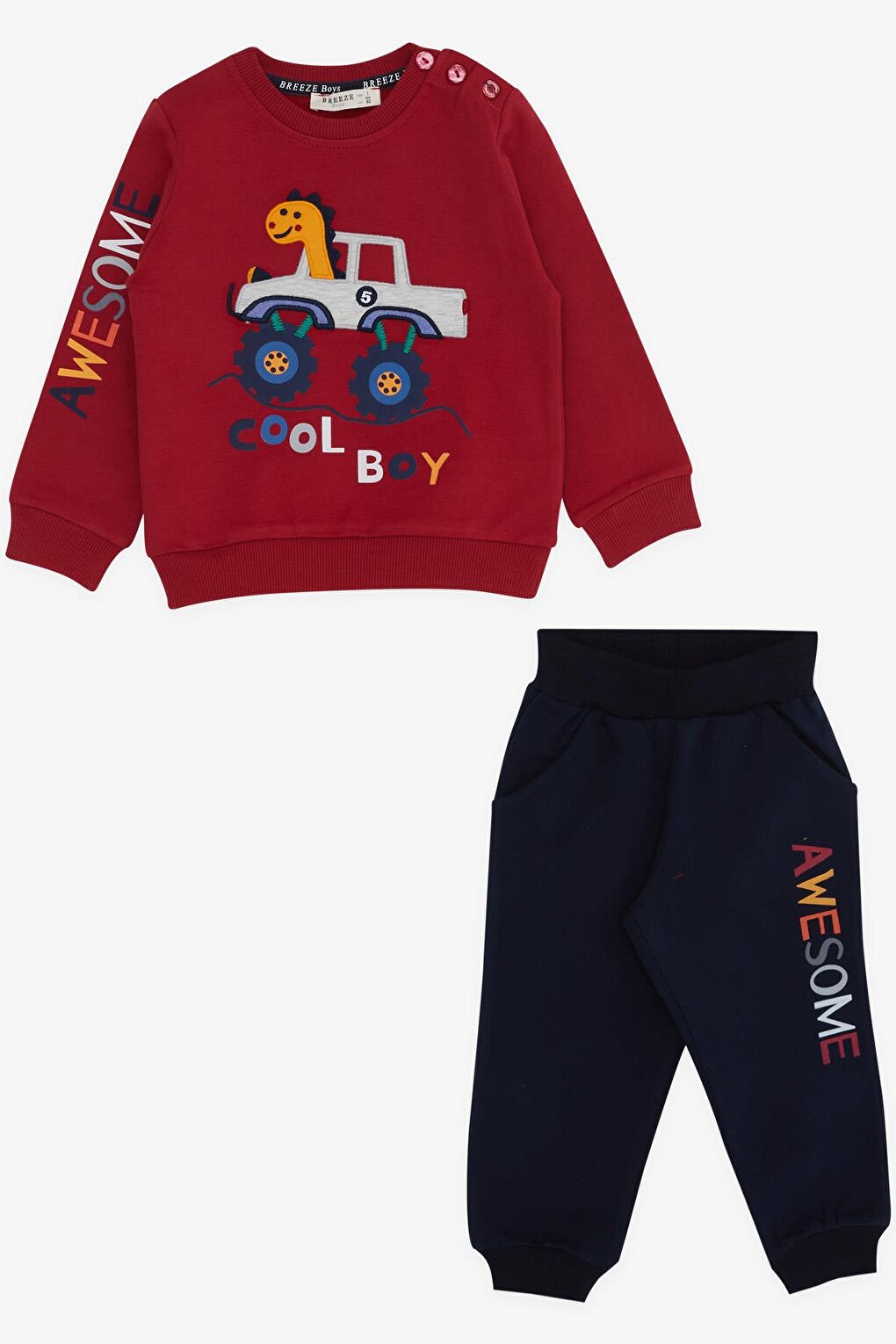 Baby Boy Tracksuit Set Dinosaur Embroidered Claret Red (1-1.5 Years)