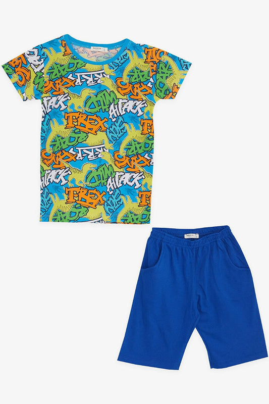 Boy's Shorts Pajama Set Dinosaur Patterned Mixed Color (4-8 Years)